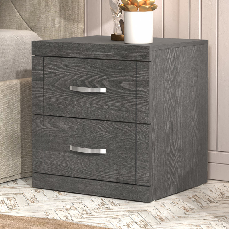 Avigail 20.31" 2 Drawer Nightstand, Dark Gray Oak, Individual