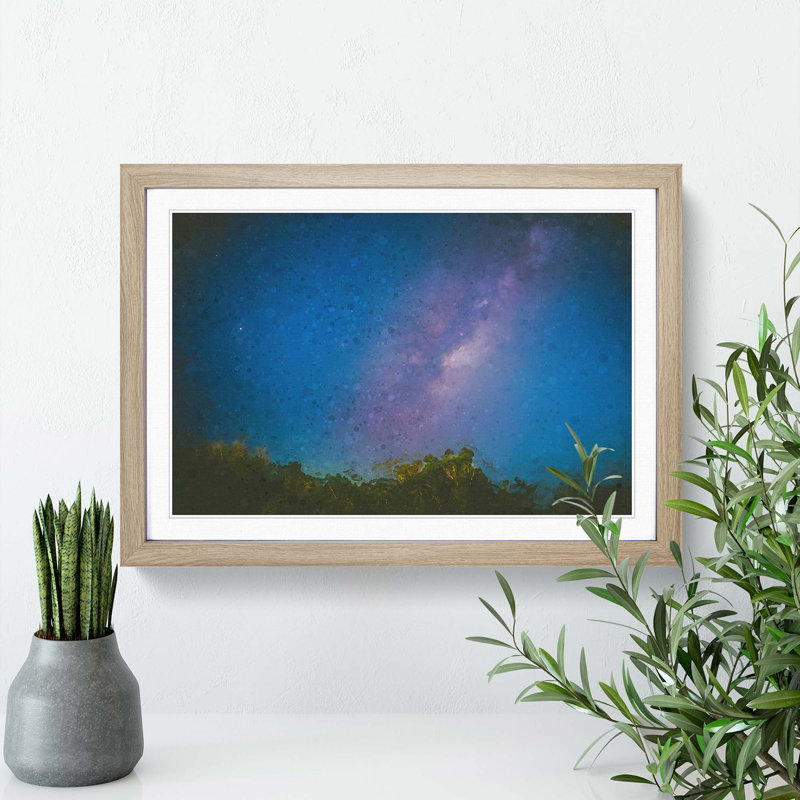 Milky Way over the Trees - Picture Frame Graphic Art Print, 48cm H x 65cm W x 2cm D, Oak Framed