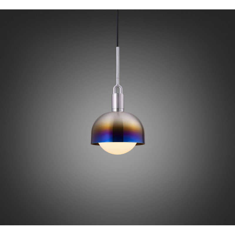 Luminaire suspendu fourche / abat-jour / globe, Opale / acier brûlé