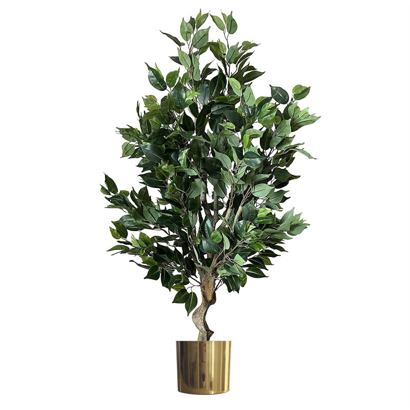 Faux Tree in Metal Planter, Gold, 100cm H x 50cm W x 50cm D