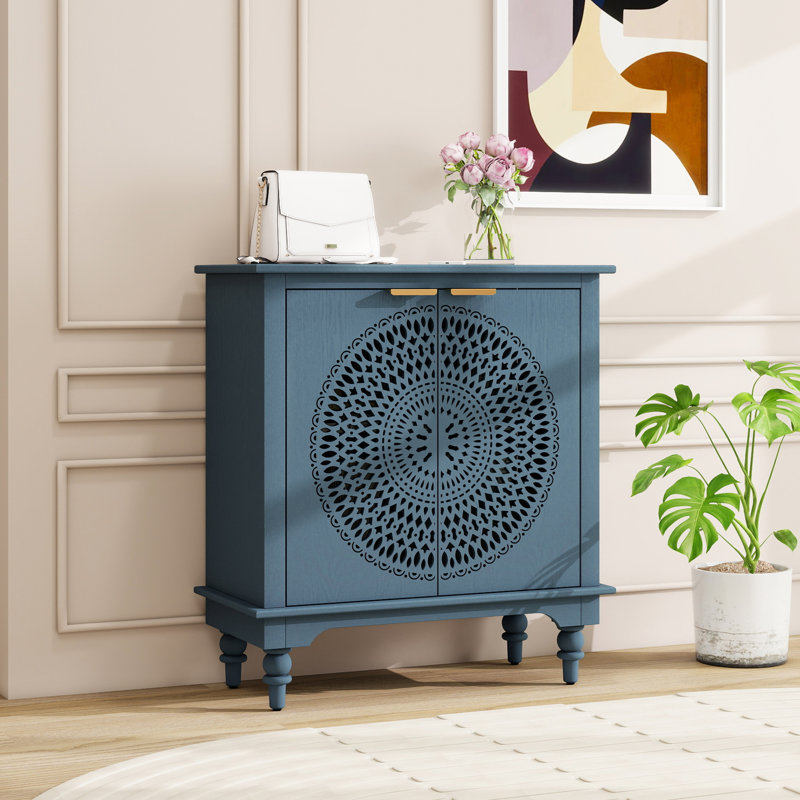 Buffet spacieux en MDF bleu avec motif sculpté pour la maison et la cuisine
