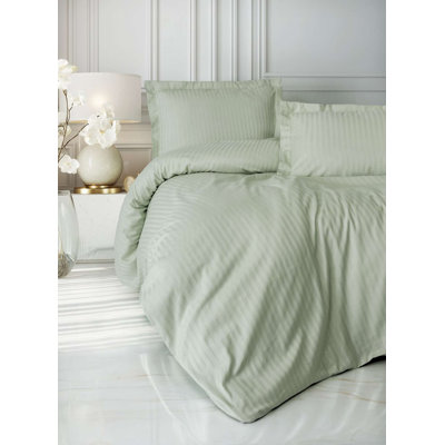Ensemble de housse de couette double en satin luxueux Sage, 100% coton, comprend une housse de couette 79 x 87, un drap plat 94 x 102 et des taies d'oreiller 20 x 28 (2 pièces) | Impression réactive, lavable à la machine, conception élégante avec fermeture à boutons