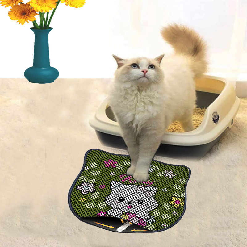 Tapis de litière durable pour chat, 15,7 po x 19,7 po | 50% PVC / 50% polyester, lavable à la machine et passer l'aspirateur | Parfait pour un nettoyage facile, conception antidérapante pour garder votre maison propre et fraîche, idéal pour les propriétaires d'animaux de compagnie