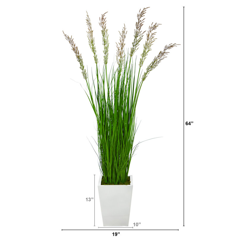 Faux Wheat Grass in Metal Planter, 64" H x 19" W x 19" D, Green
