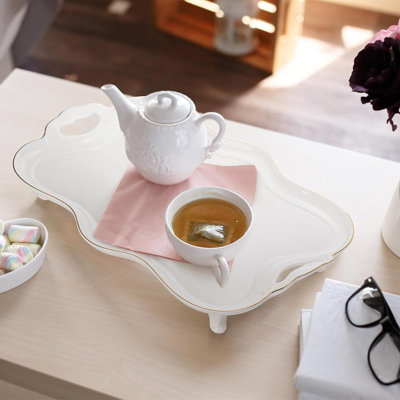 Plateau de service rectangulaire en céramique avec poignées, plateau décoratif pour table basse, thé, parfum et décoration intérieure