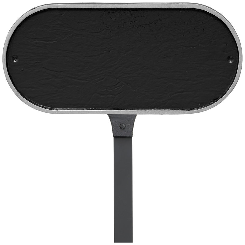 Plaque d'adresse oblongue avec piquet de pelouse, Noir / argent