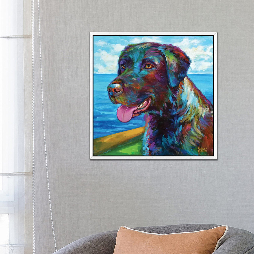 Chocolate Lab By The Sea von Robert Phelps - Galerie-verpackte Leinwand Giclée auf Leinwand