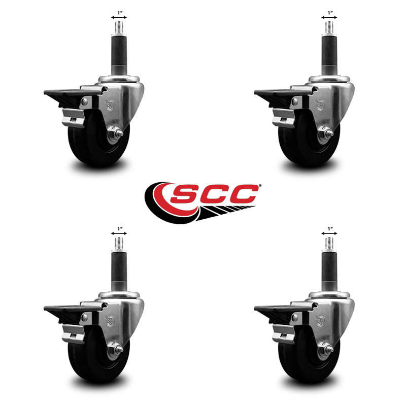 Phenolic Swivel Expanding Stem Caster Set with Brake SCC PLB 3-1/2" x 1"