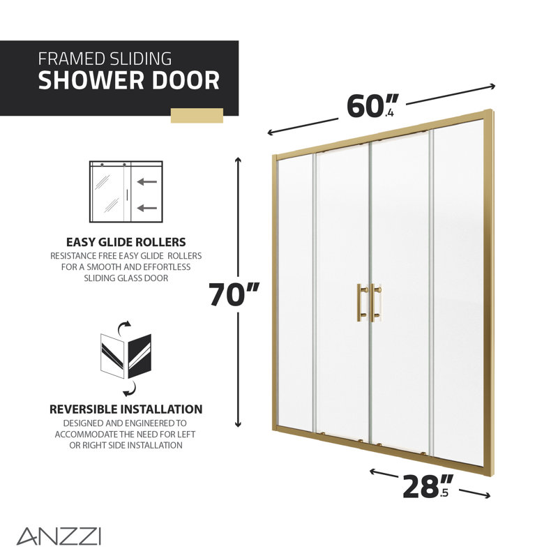 60" - 60.4" W x 70" H Framed Shower Door, Gold