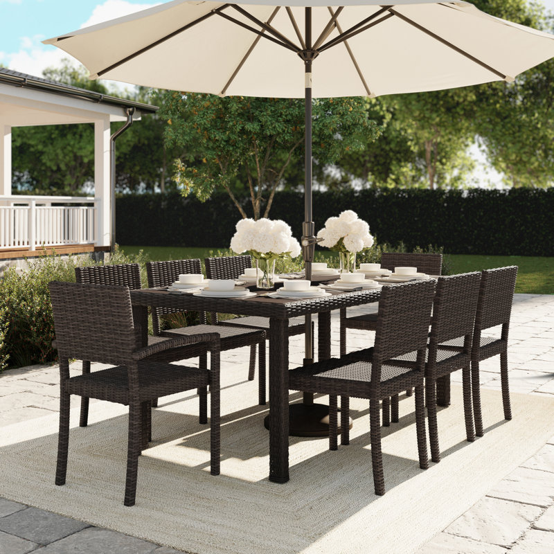 Martha Stewart Bedford 9Pc Outdoor Rattan Wicker Patio Dining Set With 8 Stack Chairs And 71" Table, Brown