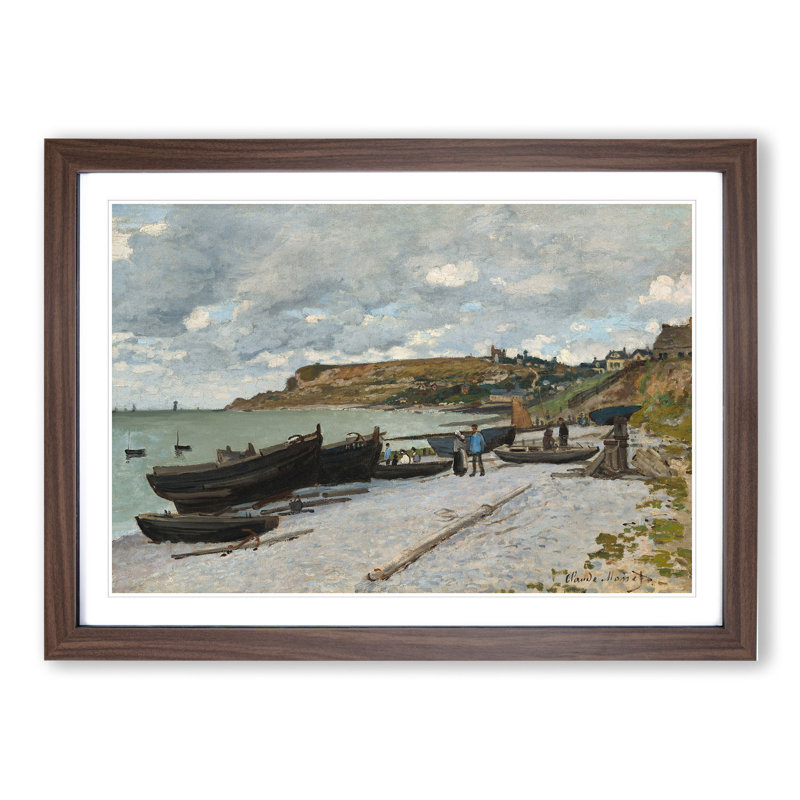 Sainte-Adresse Beach by Claude Monet - Picture Frame Painting, 36cm H x 48cm W x 2cm D, Walnut Framed