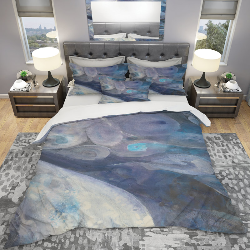 Ensemble de housse de couette moderne et contemporaine en microfibre bleue, Housse simple + 1 taie décorative