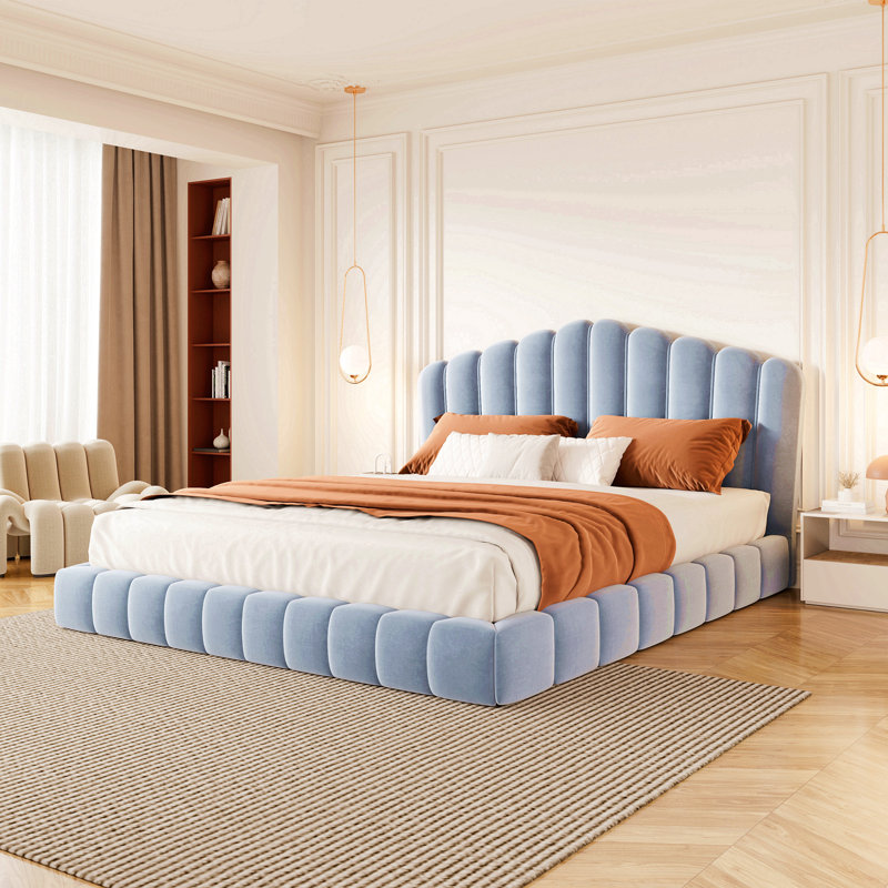 Tête de lit en velours revêtu de velours pour lit double, sans sommier tapissier