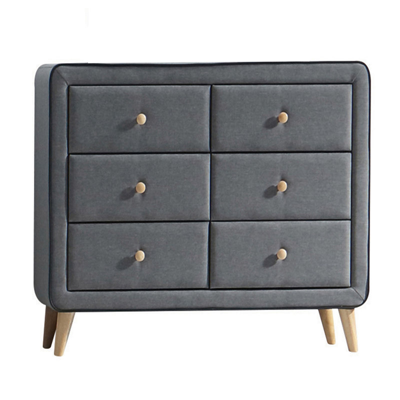 Commode double 6 tiroirs rembourrée gris clair