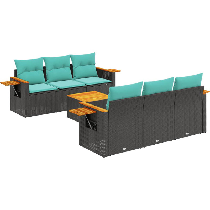  Ensemble de canapé de patio 7 pièces avec coussins en rotin de polyester noir