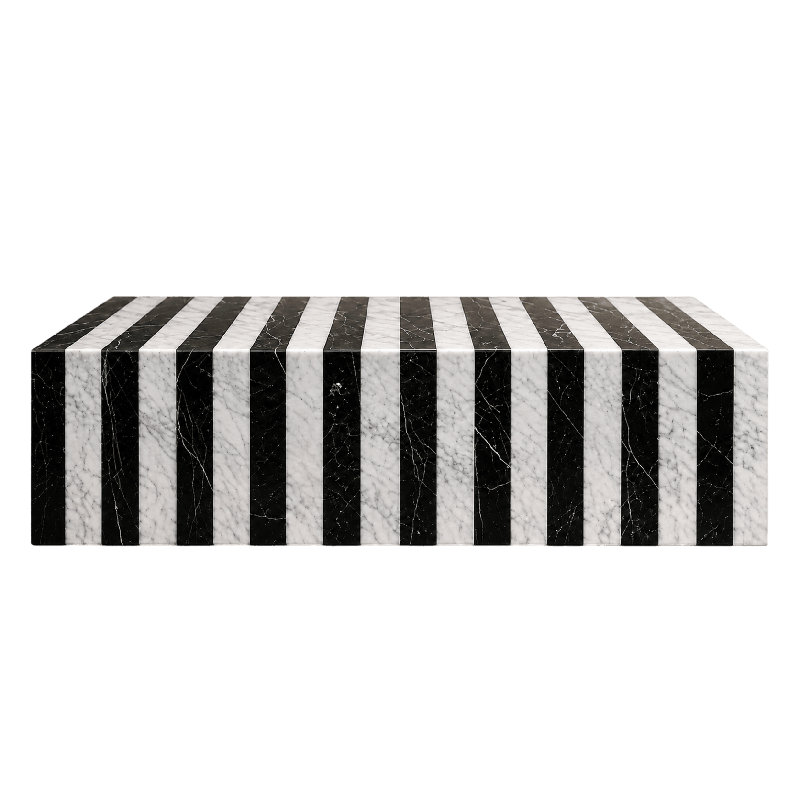Table basse en marbre véritable noir Nero + marbre rayé blanc de Carrare