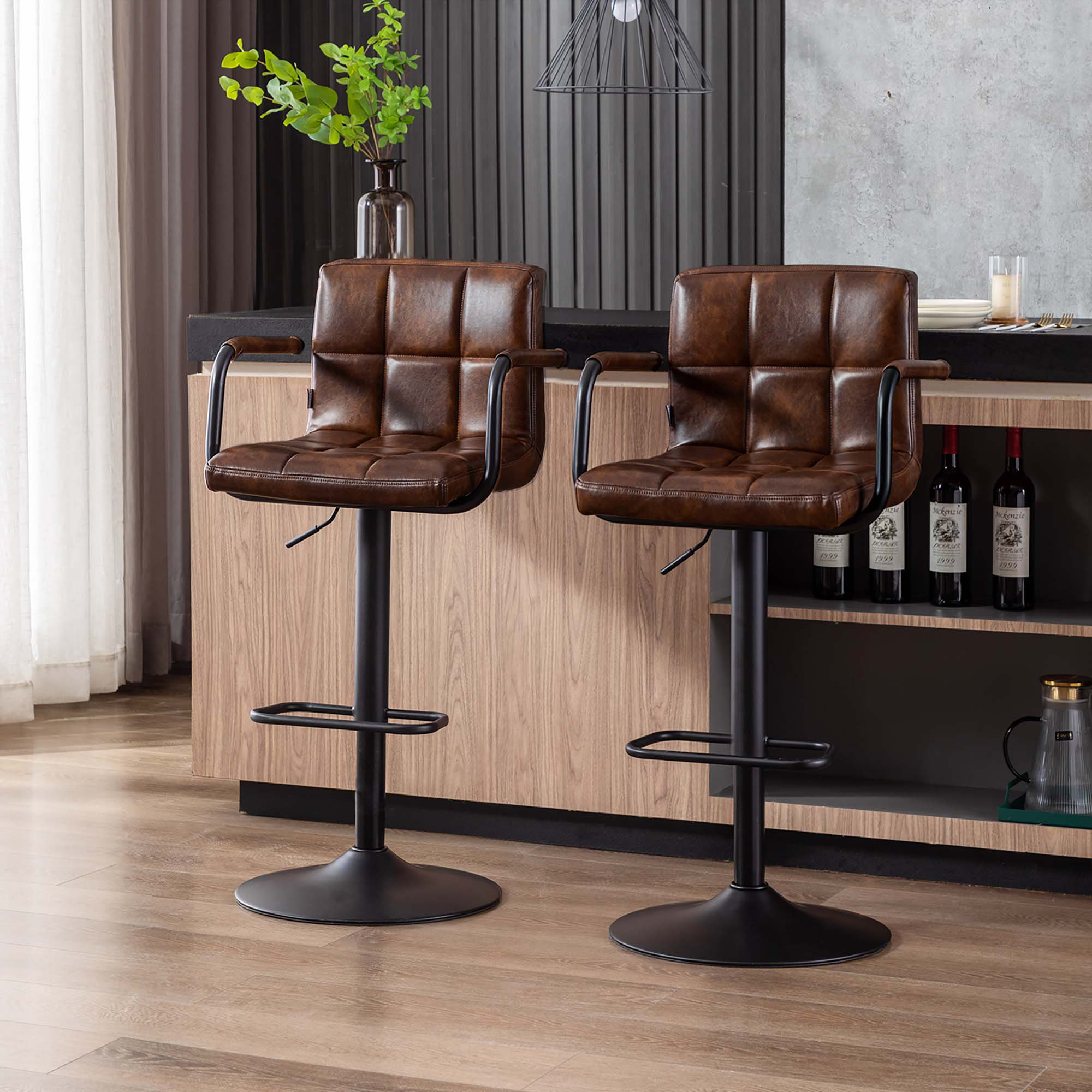 Swivel Counter Height Mid Back Bar Stools Wide Seat Counter Stools