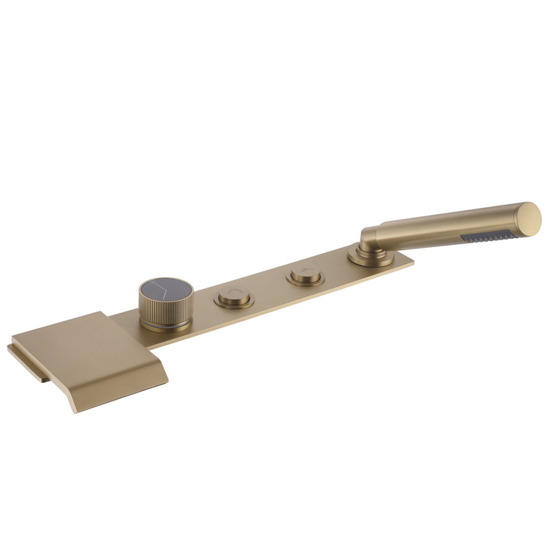 Robinet de baignoire à fixation sur le comptoir, robinet de baignoire avec bec cascade et douche à main, robinet de baignoire autoportant à boutons multiples avec inverseur
