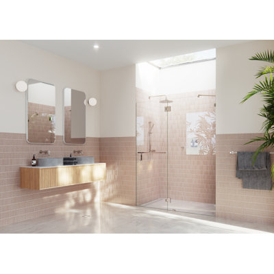 Mimas 60.25 in. x 78 in. Fully Frameless Glass Hinge Towel Bar Shower Door