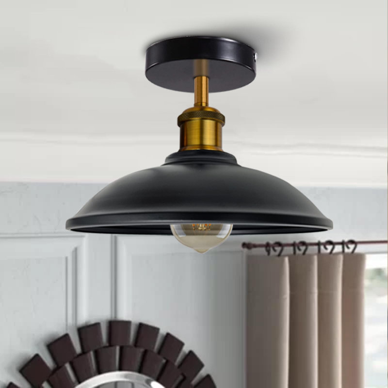 Hana Semi Flush Mount, Black, Yellow Brass