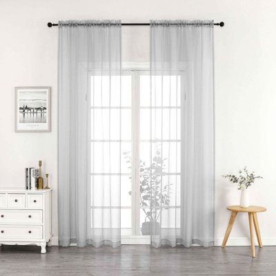  Crystal Sheer Voile 52"W X 95"L Solid Rod Pocket 2 Pack Panels, Silver