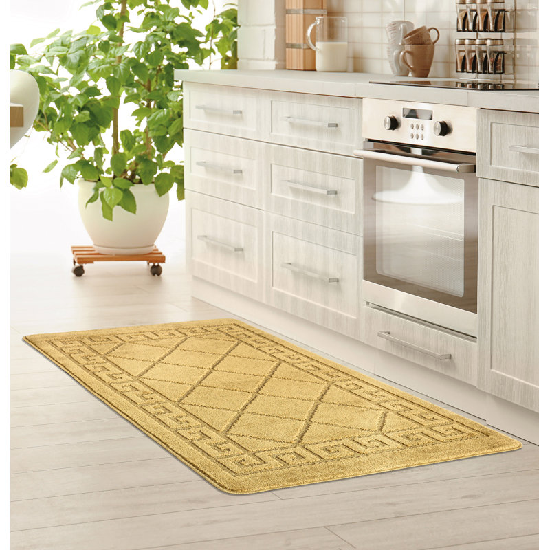 Jimena Non-Slip Geometric Indoor Doormat, 80cm x 300cm, Ochre