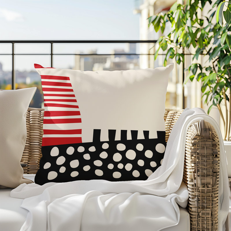 Nea Reversible Indoor/Outdoor Square Pillow, Red/Black/Off-White Abstract, 17"H x 17"W