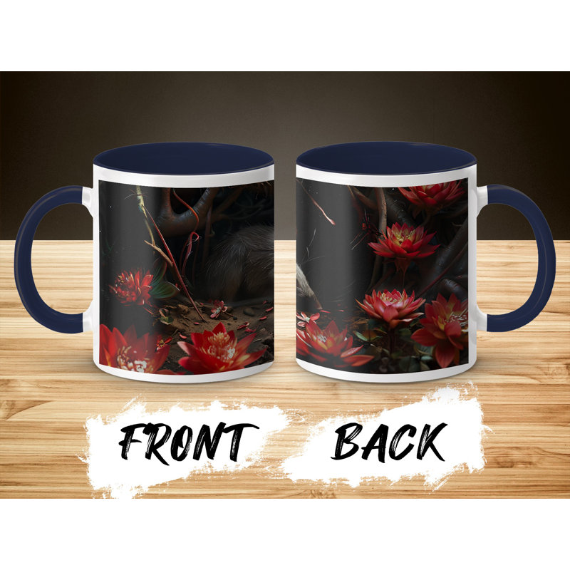 Realistic Animal Design 11oz Accent Mugs –  Ceramic Coffee Cup with a Navy Handle and Interior