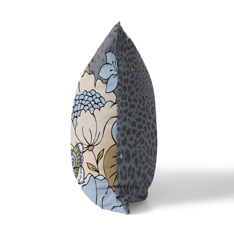 Coussin Roaring Florals, Grey/Yellow, 18"H x 18"W