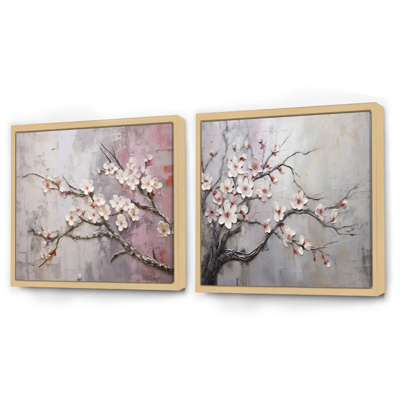 Pomme Blossom Harmony - ensemble de collage floral carré de 2, Cadre flottant brun, H 30 po x l 61 po