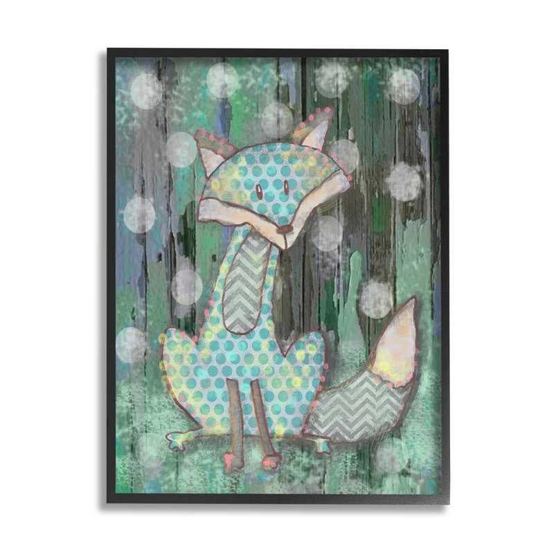 Renard à pois Woodland, Giclée encadrée noir minuit, L 24 po x H 30 po