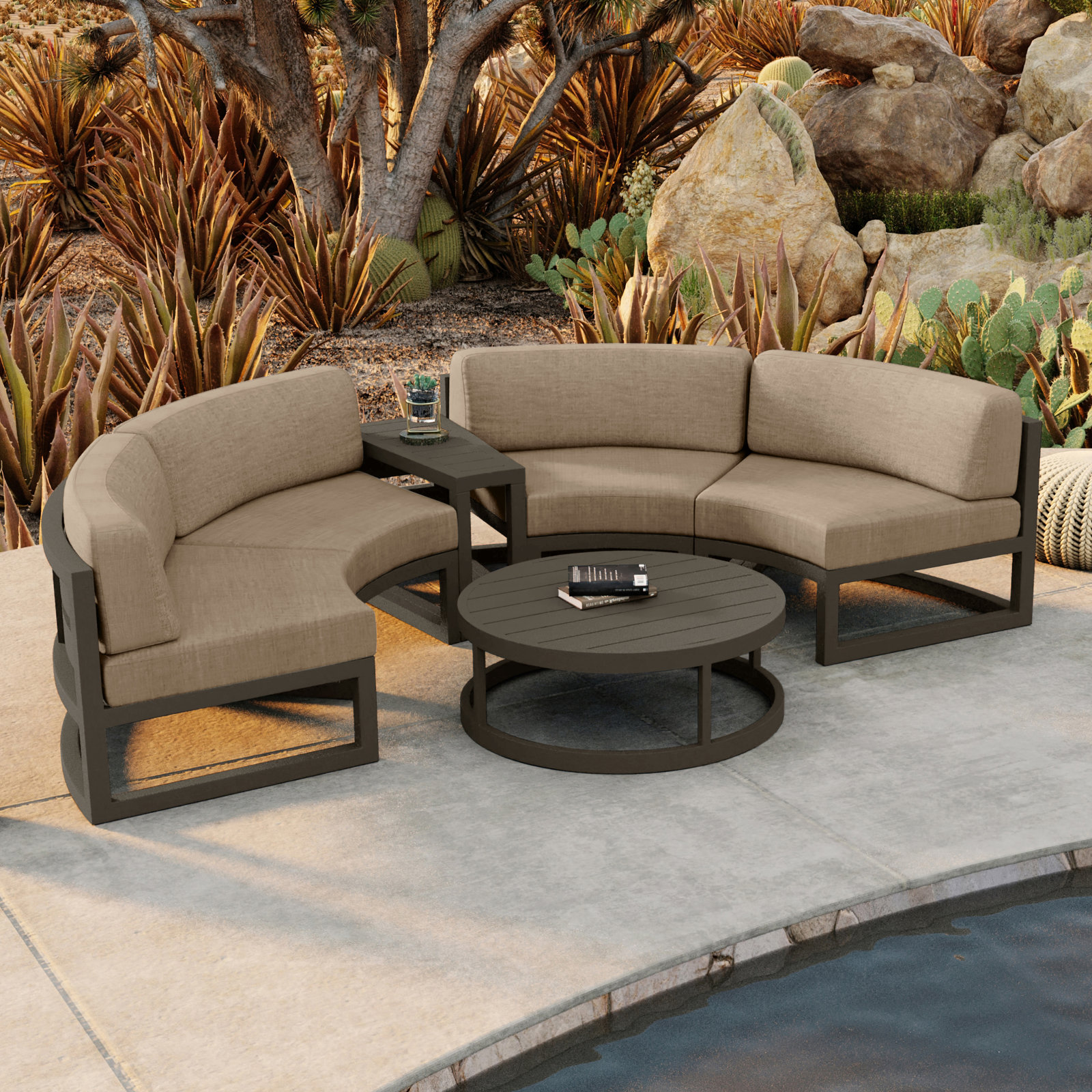 Bergeron 4 - Person Patio Conversation Set with Cushions, Canvas Heather Beige Sunbrella® Canvas, Slate