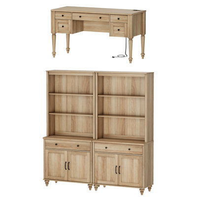 Scarlett 2 Piece Office Set, 56" Executive Desk & Set Of 2 Bookcases, Oak