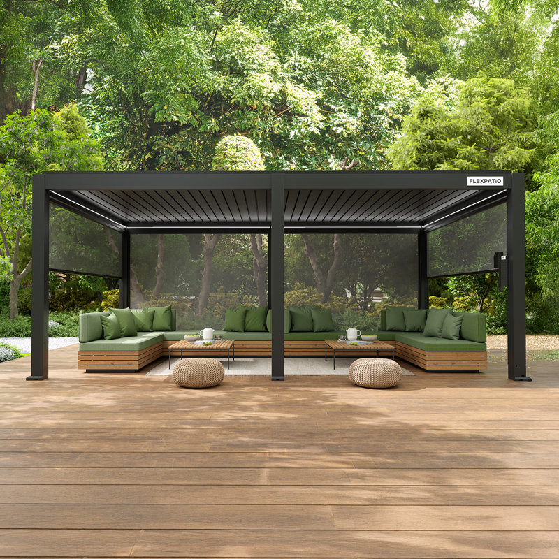 Flexpatio 20 Ft. W X 13 Ft. D Power+ Pro Motorized Pergola Outdoor Louvered Pergola With 3-Side Motorized Roller Shades