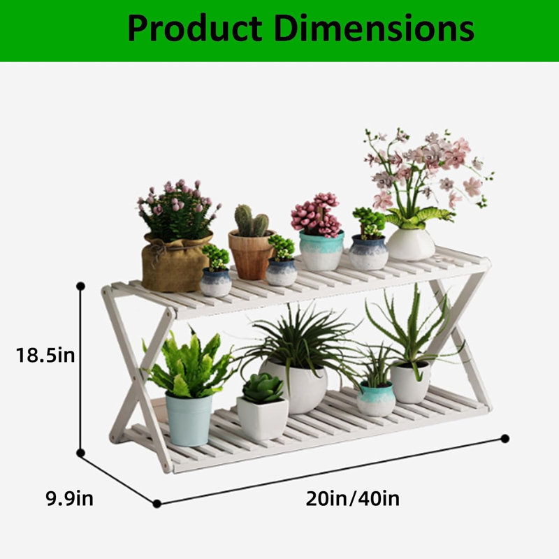 Support à plante en bambou pliable à 2 niveaux pour l'intérieur et l'extérieur, Vert