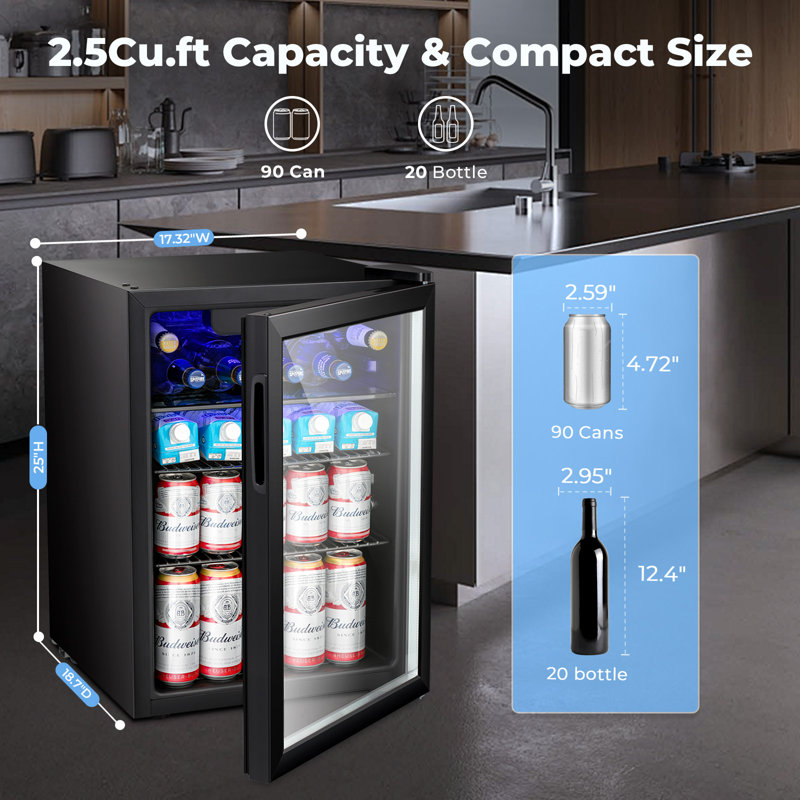 Armoire pour réfrigérateur à vin et à boissons à zone unique de 2,5 pieds cubes, convenant aux cuisines, bars, bureaux, série Classic