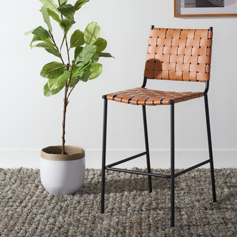 Ryland Upholstered Counter Stool with Metal Frame, Brown, Black