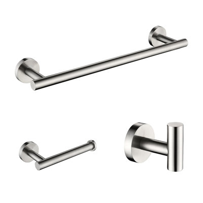 Sus304 Stainless Steel 3 Bathroom Hardware , Brushed Nickel Finish, Scratch- Bath Shower Accessories (robe Hook, Toilet Paper Holder, Towel Bar Nickel, Long-lasting Components (toilet Bar, Robe Hook