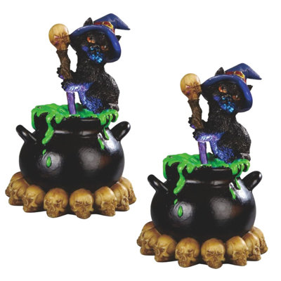 "2-PC Set" ICE ARMOUR 4,75 "H DEL chat avec potion dans un chaudron Figurine Statue Sculpture Ornement Décoration Maison / Décoration de chambre et Idées cadeaux parfaites pour la pendaison de crémaillère, les Fêtes et les Anniversaires