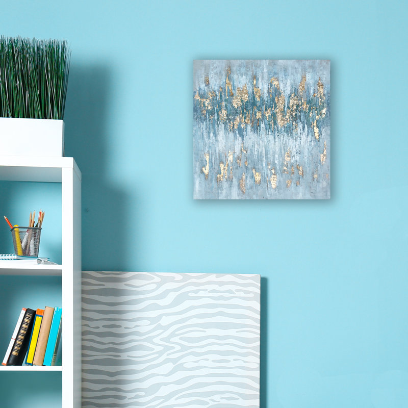 Art abstrait doré - peinture sur toile tendue, H 20 po x l 20 po x P 1,5 po