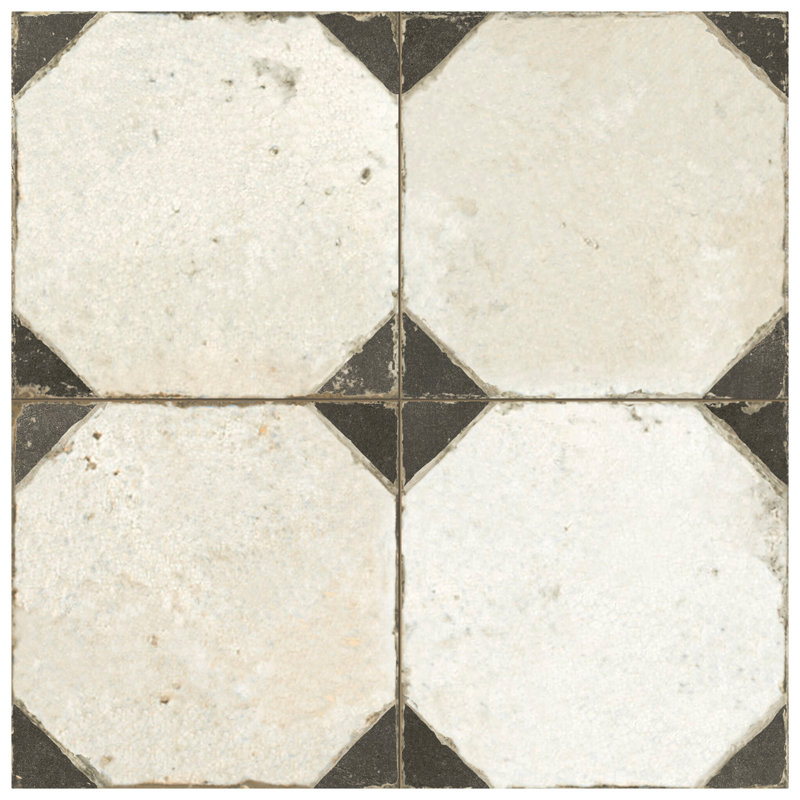 Merola Tile Kings Yard 18" x 18" Ceramic Patterned Wall & Floor Tile, Beige/Black