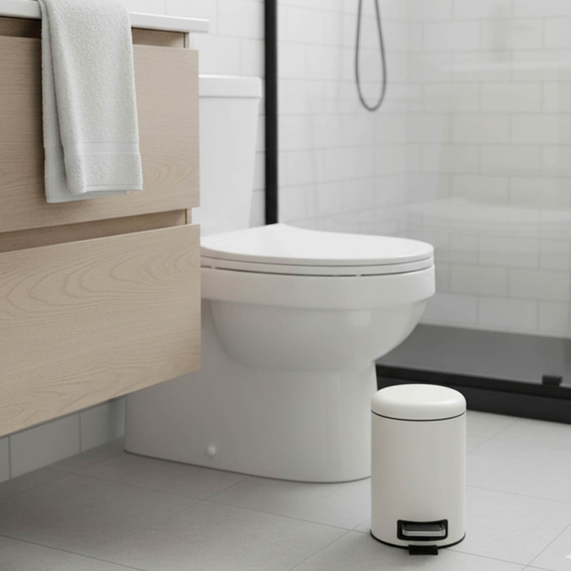 Couvercle de poubelle ronde en métal à fermeture en douceur avec poubelle de 0,8 gallon, Blanc