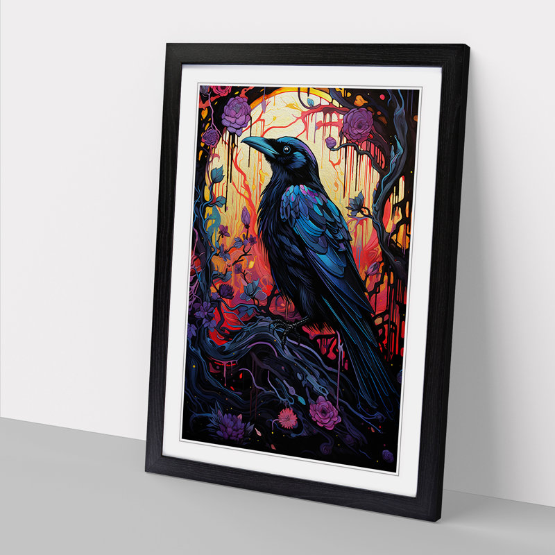 Raven Orphism - Single Picture Frame Print on Wood, 64cm H x 46cm W x 2cm D, Black Framed