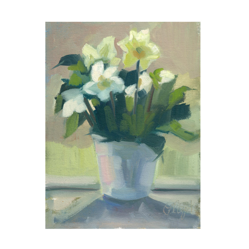 Art mural sur toile tendue - «Hellebores» Bley Hack pour décoration de salon, de chambre à coucher ou de bureau - 24 x 32
