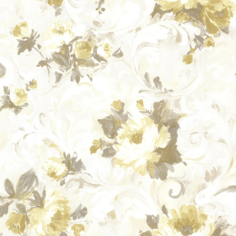 Papier peint embossé floral 3d 33 pi x 20,5 po jasmine scroll Rosemore, Jaune