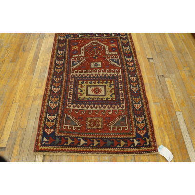 Late 19th Century Colorful Antique Tribal Geometric Caucasian Kazak Islamic Prayer Rug