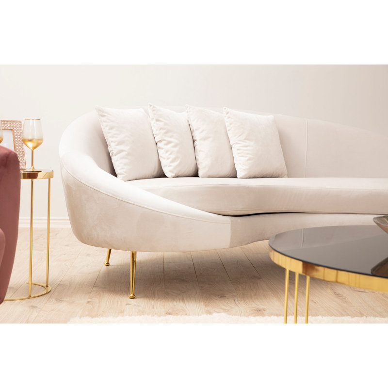 Luxurious 3-Seat Sofa, Beige, 100% Polyester Fabric | Dimensions: 100.4 x 47.2 x 33.5 inches | Beech Wood Frame, Gold Metal Legs | Soft Grey Foam & Feather Cushions | Includes 2 Dry-Cleanable Pillows | Glam & Scandinavian Design