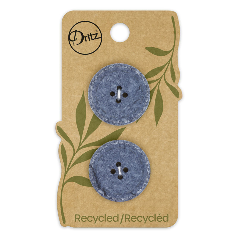 Bouton rond en coton recyclé Dritz, 25 mm, bleu, 6 boutons
