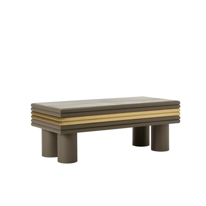 Coulter Leather Cocktail Table, Gray/Beige
