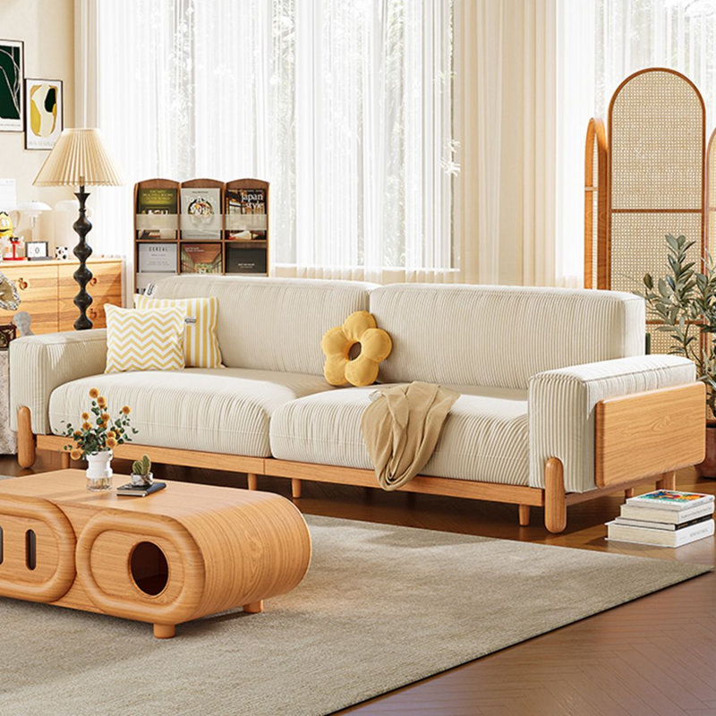 Canapé-lit en velours côtelé beige Threeseat, 89.76"W*35.43"D*30.12"H